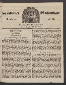 Gr&uuml;nberger Wochenblatt, No. 57. (18. Juli 1861)