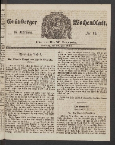 Gr&uuml;nberger Wochenblatt, No. 60. (29. Juli 1861)