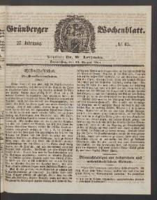 Gr&uuml;nberger Wochenblatt, No. 65. (15. August 1861)
