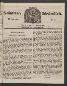 Grünberger Wochenblatt, No. 67. (22. August 1861)