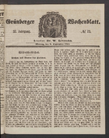 Grünberger Wochenblatt, No. 72. (9. September 1861)
