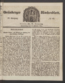 Gr&uuml;nberger Wochenblatt, No. 83. (17. Oktober 1861)