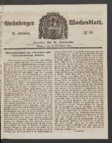 Grünberger Wochenblatt, No. 98. (9. Dezember 1861)