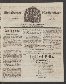 Gr&uuml;nberger Wochenblatt, No. 101. (19. Dezember 1861)