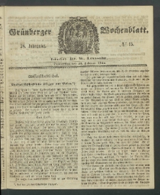Gr&uuml;nberger Wochenblatt, No. 15. (20. Februar 1862)