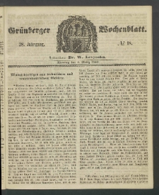 Gr&uuml;nberger Wochenblatt, No. 18. (3. M&auml;rz 1862)