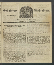 Gr&uuml;nberger Wochenblatt, No. 21. (13. M&auml;rz 1862)
