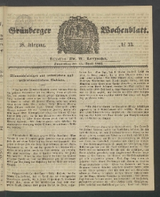 Gr&uuml;nberger Wochenblatt, No. 33. (24. April 1862)