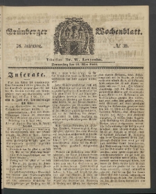Gr&uuml;nberger Wochenblatt, No. 39. (15. Mai 1862)