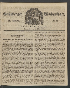 Gr&uuml;nberger Wochenblatt, No. 41. (22. Mai 1862)