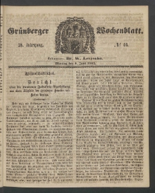 Gr&uuml;nberger Wochenblatt, No. 46. (9. Juni 1862)