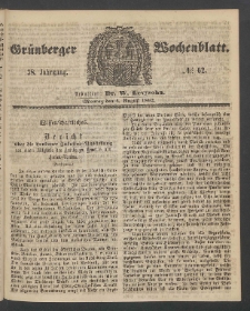 Gr&uuml;nberger Wochenblatt, No. 62. (4. August 1862)