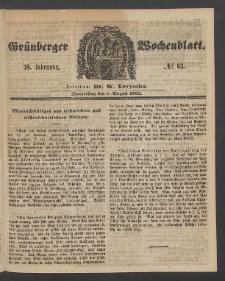 Gr&uuml;nberger Wochenblatt, No. 63. (7. August 1862)