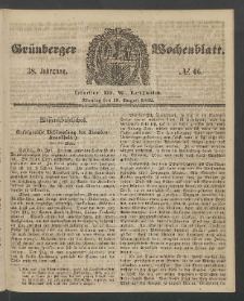 Gr&uuml;nberger Wochenblatt, No. 66. (18. August 1862)