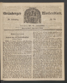 Gr&uuml;nberger Wochenblatt, No. 70. (1. September 1862)
