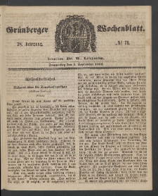 Gr&uuml;nberger Wochenblatt, No. 71. (4. September 1862)