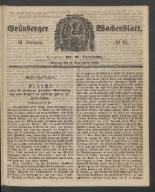 Gr&uuml;nberger Wochenblatt, No. 72. (8. September 1862)