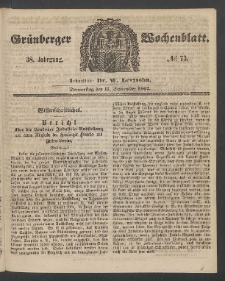 Gr&uuml;nberger Wochenblatt, No. 73. (11. September 1862)