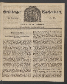 Gr&uuml;nberger Wochenblatt, No. 75. (18. September 1862)
