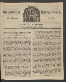 Gr&uuml;nberger Wochenblatt, No. 85. (23. Oktober 1862)