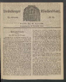 Gr&uuml;nberger Wochenblatt, No. 91. (13. November 1862)