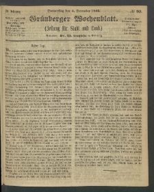 Gr&uuml;nberger Wochenblatt: Zeitung f&uuml;r Stadt und Land, No. 97. (4. December 1862)