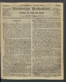 Gr&uuml;nberger Wochenblatt: Zeitung f&uuml;r Stadt und Land, No. 99. (11. December 1862)