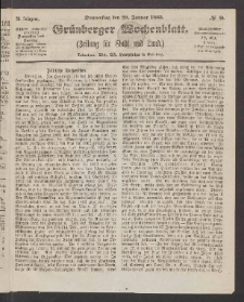 Gr&uuml;nberger Wochenblatt: Zeitung f&uuml;r Stadt und Land, No. 9. (29. Januar 1863)