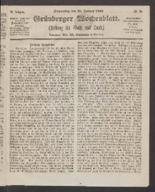 Grünberger Wochenblatt: Zeitung für Stadt und Land, No. 9. (29. Januar 1863)