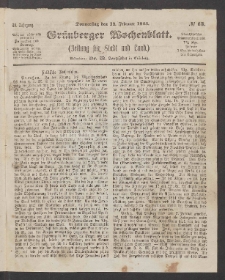 Grünberger Wochenblatt: Zeitung für Stadt und Land, No. 13. (12. Februar 1863)