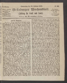 Grünberger Wochenblatt: Zeitung für Stadt und Land, No. 15. (19. Februar 1863)