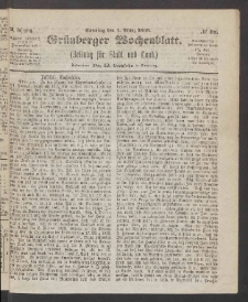 Grünberger Wochenblatt: Zeitung für Stadt und Land, No. 18. (1. März 1863)