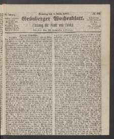 Gr&uuml;nberger Wochenblatt: Zeitung f&uuml;r Stadt und Land, No. 20. (8. M&auml;rz 1863)
