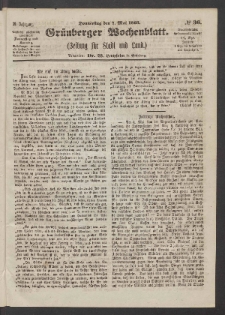 Grünberger Wochenblatt: Zeitung für Stadt und Land, No. 36. (7. Mai 1863)