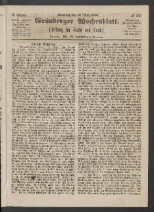 Gr&uuml;nberger Wochenblatt: Zeitung f&uuml;r Stadt und Land, No. 37. (10. Mai 1863)