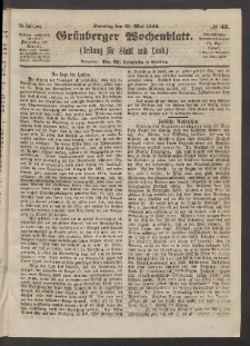 Grünberger Wochenblatt: Zeitung für Stadt und Land, No. 43. (31. Mai 1863)