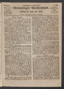 Grünberger Wochenblatt: Zeitung für Stadt und Land, No. 47. (14. Juni 1863)