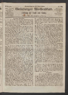 Gr&uuml;nberger Wochenblatt: Zeitung f&uuml;r Stadt und Land, No. 50. (25. Juni 1863)