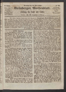 Gr&uuml;nberger Wochenblatt: Zeitung f&uuml;r Stadt und Land, No. 51. (28. Juni 1863)