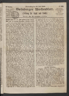 Grünberger Wochenblatt: Zeitung für Stadt und Land, No. 60. (30. Juli 1863)