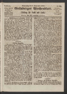 Grünberger Wochenblatt: Zeitung für Stadt und Land, No. 70. (3. September 1863)