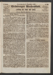 Grünberger Wochenblatt: Zeitung für Stadt und Land, No. 72. (10. September 1863)
