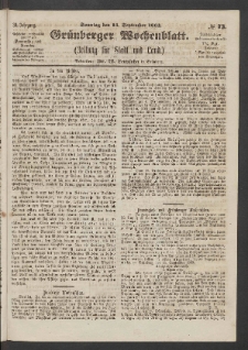 Grünberger Wochenblatt: Zeitung für Stadt und Land, No. 73. (13. September 1863)