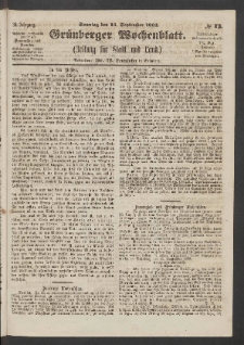 Grünberger Wochenblatt: Zeitung für Stadt und Land, No. 73. (13. September 1863)