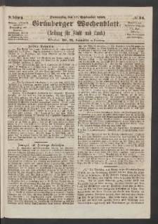 Grünberger Wochenblatt: Zeitung für Stadt und Land, No. 74. (17. September 1863)