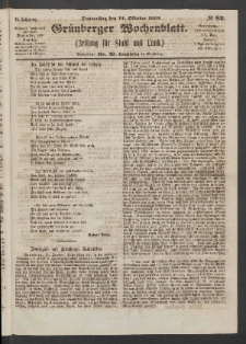 Gr&uuml;nberger Wochenblatt: Zeitung f&uuml;r Stadt und Land, No. 82. (15. Oktober 1863)