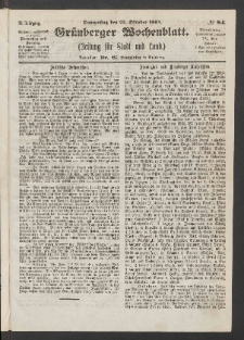 Grünberger Wochenblatt: Zeitung für Stadt und Land, No. 84. (22. Oktober 1863)
