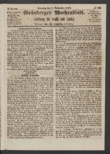 Grünberger Wochenblatt: Zeitung für Stadt und Land, No. 87. (1. November 1863)