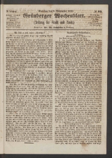 Gr&uuml;nberger Wochenblatt: Zeitung f&uuml;r Stadt und Land, No. 89. (8. November 1863)