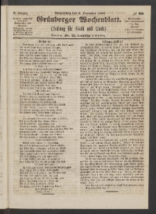 Grünberger Wochenblatt: Zeitung für Stadt und Land, No. 96. (3. December 1863)